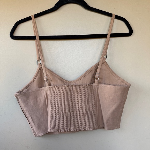 A.L.C. Mila Bustier Top Tan Brown Linen Blend Smocked Back Cropped Camisole Sz 6 - Picture 4 of 8